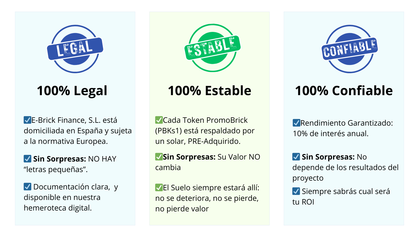 100 % Legal; 100% Estable, 100 % Confiable